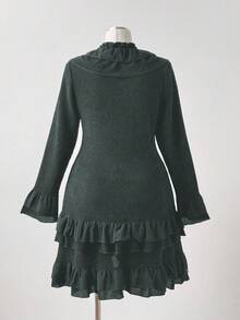 Sunspun Chaqueta de manga larga con parches y volantes, estilo oscuro y talla grande - Gris Oscuro - Ver 2