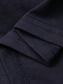 DAZY Bộ đồ ngủ ấm áp chất liệu nỉ trơn màu, áo thun rộng rãi và quần kẻ caro dáng rộng cho nữ, mùa thu/đông - Màu xanh hải quân - Xem 7