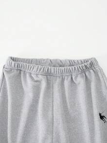 Sparklyn 3 件套青少年女孩休闲装，包括带马图案的连帽拉链运动衫、白色背心和松紧腰直筒裤，秋季 - 淺灰色 - 查看 8