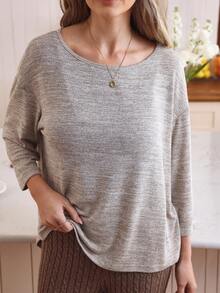 Louniche 休闲圆领宽松T恤，适合日常穿着和居家穿着，秋冬季 - 杏色 - 查看 3