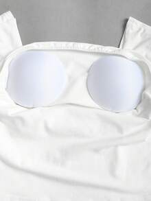 FavEase Women's Casual Minimalist Sexy Backless Thermal Long Sleeve Crew Neck T-Shirt With Chest Pads, Autumn - White - View 5