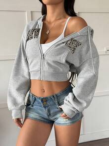 Lalippa Y2K Street Sexy Long Sleeve New York Letter Graphic Crop Hoodie Zip-Up Sweatshirt With Pocket
