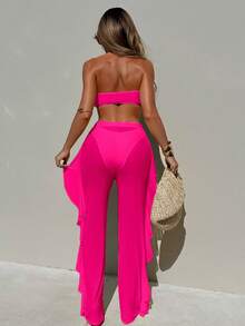 SHEIN Swim Women's Beach Vacation Printed Bikini 3 Pieces Set, Wireless - Hot Pink - View 3