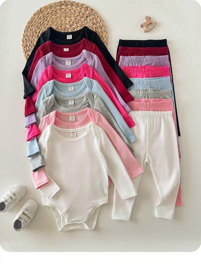 SHEIN 8件套女婴休闲百搭针织松紧腰纯色裤子