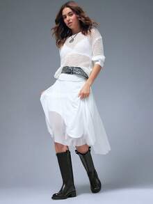 Solezae Giày bốt cao đến giữa bắp chân thoải mái thời trang dành cho nữ - màu đen - Xem 4