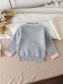 Baby Girls' Cute Bear Textured Jacquard Decor Round Neck Pullover Sweater With Handmade Bow Accent, Suitable For Girls, Infants & Toddlers, Comfortable For Outdoor, Travel And Home Wear Teddy Bear Baby Clothes Baby Set Autumn Winter Season Baby Clothes Girl Fall Sweater Toddler Sweater Baby Solid Color Knitted Sweater - Grey - View 2