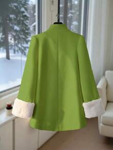 GlowEve Women's Contrast Color Warm Long Sleeve Overcoat - Green - View 2