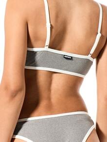 SUMWON WOMEN Ribbed Contrast Binding Bra And Panty Set With Straight Across Neckline And Mid Rise Bottom - Grey - View 8