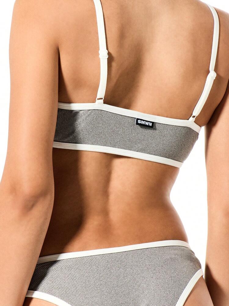 SUMWON WOMEN Ribbed Contrast Binding Bra And Panty Set