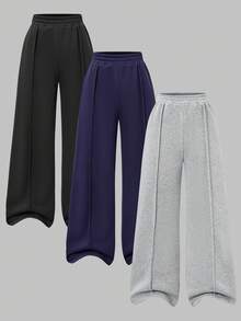 Girls' Solid Color Casual Sports Style High Waist Long Sweatpants