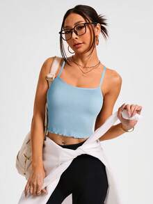 SHEIN Sovereign Charm 2pcs/Set Solid Color Seamless Elastic Fitted Yoga Sports Camisole Ribbed Workout Set Two Piece Athletic Set - Multicolor - View 4