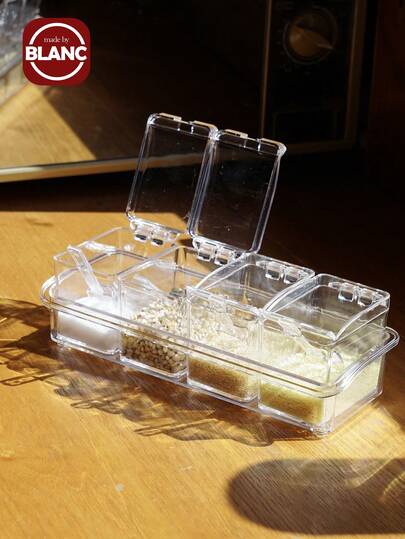 Bộ 8 hộp đựng gia vị bằng acrylic có nắp và thìa - Hộp đựng gia vị trong suốt, nhựa không chì, lọ đựng gia vị nấu ăn trong bếp đựng muối, đường, gia vị