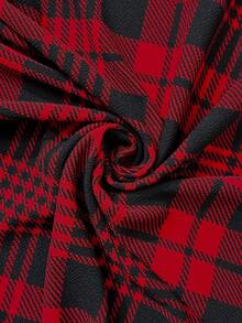 SHEIN 大码孕妇红黑格子圆领长袖连衣裙