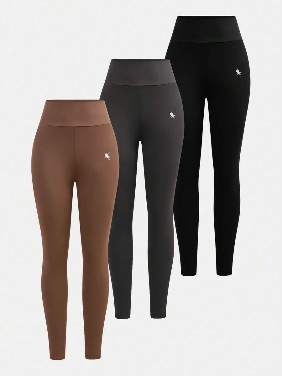 SHEIN Girlism 3pcs/Set Teen Girl Black Knit Skinny Casual Leggings