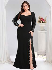 Coutiva فستان سهرة رسمي بحجم كبير (مزخرف بشكل كبير) - الأسود - مشاهدة 4