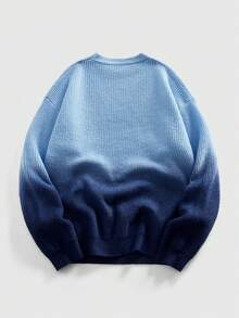 ROMWE MEN Casual كنزة صوفية كاجوال فضفاضة بتدرج أزرق، رقبة طاقم، أكمام طويلة، خريف/شتاء للرجال - الأزرق - مشاهدة 2