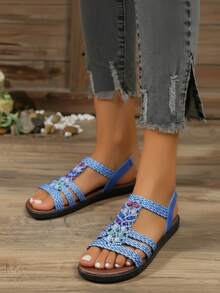 Women Flat Sandals - Blue - View 3