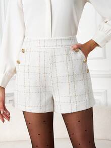 Ellevyn Quần short nữ, đa năng, thanh lịch, kiểu Pháp dễ phối đồ, thích hợp cho đi làm, mùa thu/đông. - trắng - Xem 3