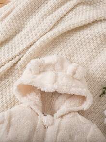 SHEIN Newborn Baby Girl Cute Apricot Fuzzy Cartoon Pattern Hooded Jumpsuit, Autumn/Winter - Multicolor - View 8