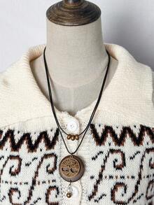 SHEIN Unity Damen Lässig Geometrisches Muster Cape Ärmel Strickpullover, Herbst/Winter - Beige - Übersicht 4