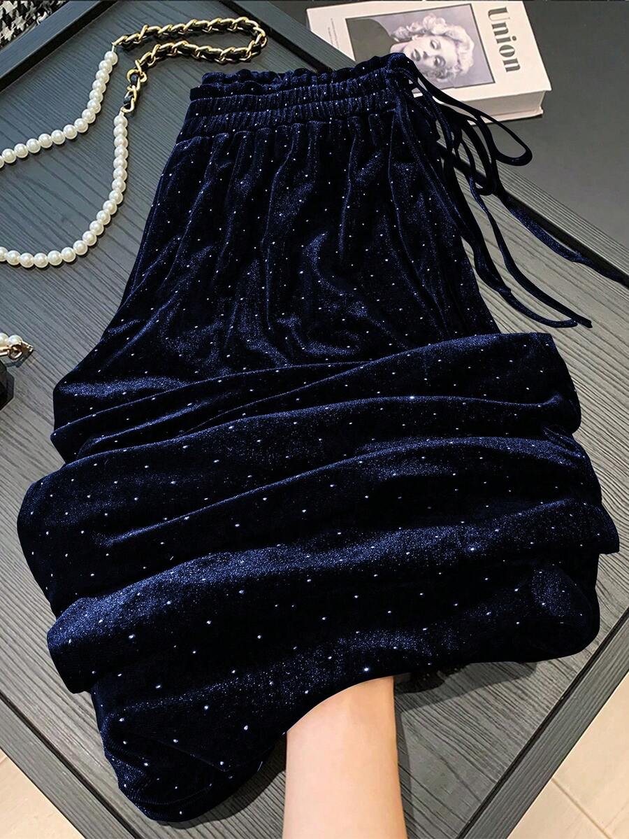 SHEIN Clasi Quần ống đứng in hình bầu trời sao dáng rộng thoải mái cho nữ, Xuân/Hè - Màu xanh hải quân - Xem 1