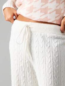 MISSGUIDED Mid Rise Cable Knit Lounge Pants For Women Winter Cozy Comfort Wide Leg Knitted Trousers - White - View 4