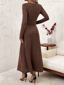 SHEIN Clasi Women's Autumn/Winter Fashion Business Casual Long Sleeve Top And Skirt 2 Pieces Set - Mocha Brown - View 2