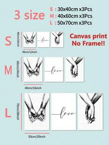 3Pcs/Set Hand In Hand Sweet Love Minimalist Home Decoration Wall Art Poster Canvas Print For Living Room Bedroom 3 Sizes Gifts Birthday Graduation - Multicolor - View 3