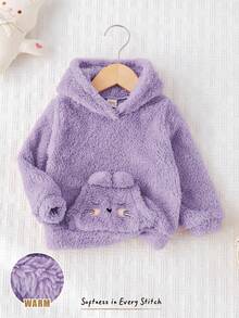 Cozy Pixies Áo nỉ dài tay có mũ lót giữ nhiệt họa tiết mèo cho bé gái - Màu tím - Xem 4