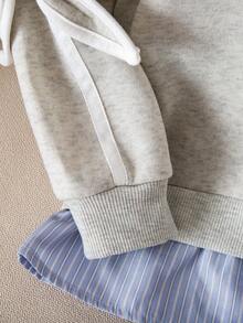 Genkimix Kids 女童条纹二合一衬衫领长袖休闲卫衣，时尚冬季款 - 灰色 - 查看 6