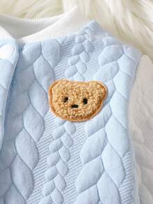 SHEIN Newborn Baby Autumn/Winter New Cotton Blend Long Sleeve Bear Pattern Fashionable Infant 2pcs Set, Long Sleeve Top And Pants - Blue - View 8