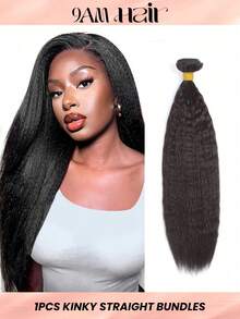 Kinky Straight Human Hair Bundles Yaki Straight 1 Bundles Brazilian Natural Hair Remy Hair 100% Human Hair - Natural Black - View 2