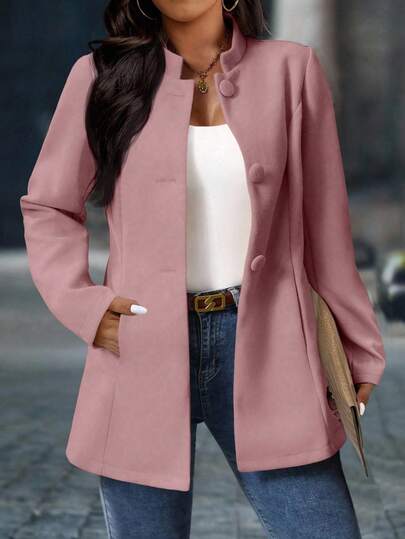 SHEIN PETITE CURVE Plusstorlek Dam Elegant Stand Collar Överrock Med Fickor