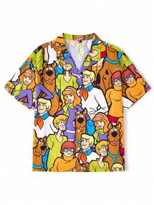 SCOOBY-DOO X SHEIN 男士加大码休闲度假风时尚街头印花翻领短袖宽松衬衫，夏季 - 彩色 - 查看 1