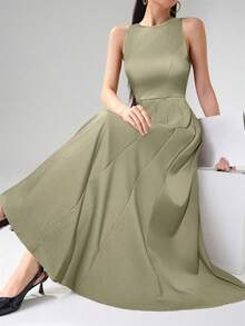 Heiryn 女士通勤休闲雨伞印花长裙 - 綠色 - 查看 5