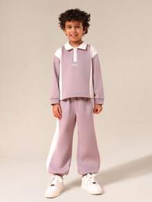 SUMWON Boys Lavender Polo And Jogger Set Long Sleeve Collared Sweatshirt Tracksuit Casual Everyday Wear - Grey - View 5