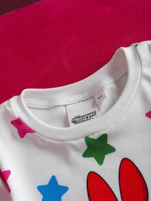 THE POWERPUFF GIRLS X SHEIN 女童卡通星形印花圆领长袖上衣和打底裤睡衣套装 - 白色 - 查看 5