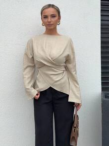 Jeta Ari بلوزة كاجوال للنساء بأكمام طويلة وتصميم ملفوف متقاطع، مناسبة للخريف، العودة إلى المدرسة، حفلات الريف، الملابس الرسمية الكاجوال، المعلمات، مناسبات المواعدة، أعياد الميلاد، الغداء، الملابس الغربية للنساء، الملابس الرسمية الكاجوال للنساء