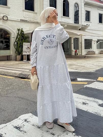 DAZY Robe imprimée de lettres pour femmes, volants, vêtements d'automne, robe à manches longues