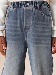 Quần jeans ống rộng SUMWON với họa tiết in mờ phía sau và phụ kiện khăn bandana dành cho bé trai, phong cách thường ngày, đường phố, đi nghỉ mát. - Rửa trung bình - Xem 6