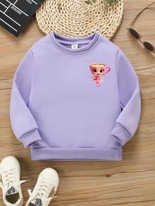 SHEIN Explorewe 1件女童休閒時尚可愛杯子芭蕾女孩彩色趣味字母圓領運動衫，秋季穿搭 - 紫色 - 查看 2