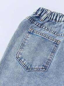 SHEIN ChillGRL 少女Y2K蓝色牛仔直筒长裤，饰有雏菊花朵贴片，70年代风格，向日葵图案，70年代儿童花朵刺绣牛仔裤，宽松牛仔裤，花朵牛仔裤，少女宽松牛仔裤，阔腿牛仔裤，宽松花卉牛仔裤，刺绣长裤 - 藍色 - 查看 6