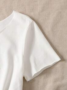 SHEIN 少女宽松休闲豹纹爱心短款T恤 - 白色 - 查看 2