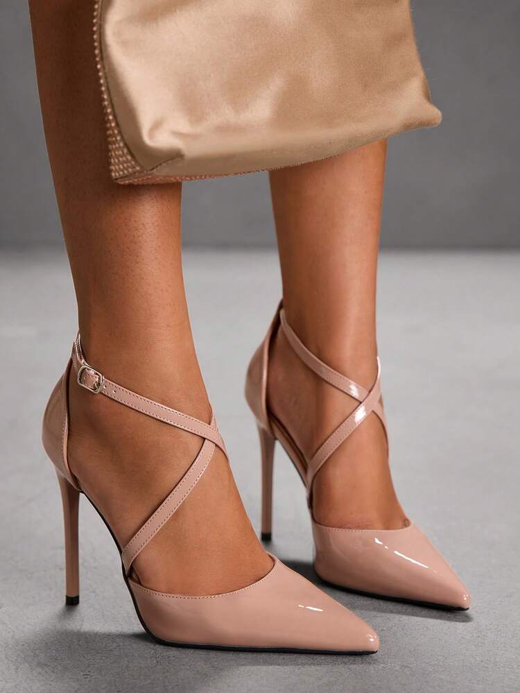 CUCCOO SZL Fashionable Apricot Criss-Cross Pointed Toe Stiletto High Heel Women's Pumps, Hollow Out Dress Shoes For Commuting, Dating, Party, Wedding For Christmas Spring Shoes
