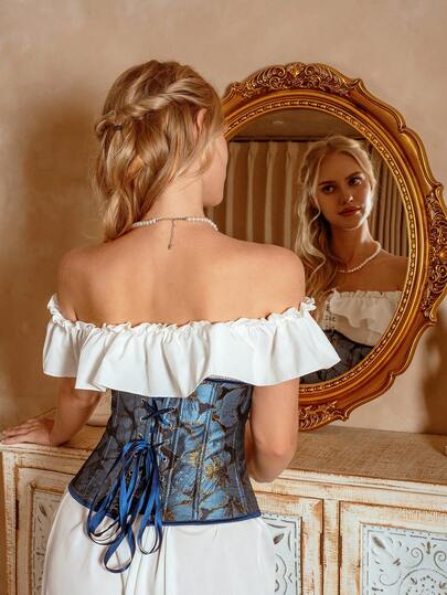 SHEIN Myrelith Women's Ruffle Off Shoulder Jacquard Elegant Luxury Elegant Shaping Blouse