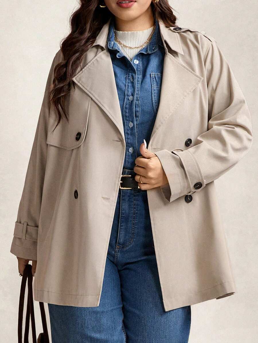 Zelara Áo khoác dài nữ dáng rộng màu kaki, cổ ve và túi, dáng dài thông thường, thời trang thu đông thanh lịch, thắt lưng hai hàng khuy, ấm áp, mùa thu/đông