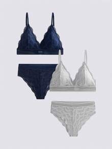 Loungeista 2套女士舒适花朵蕾丝无钢圈文胸内衣套装