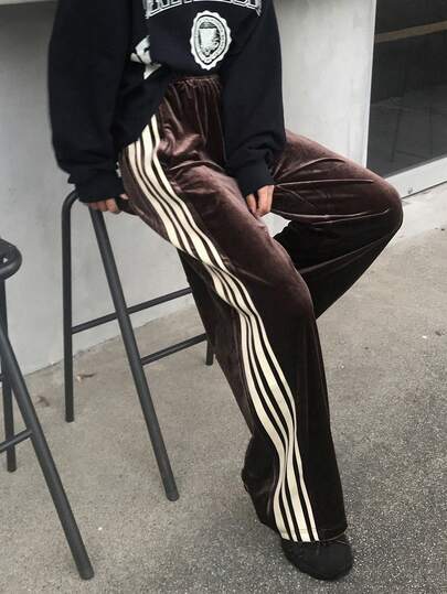 FRIFUL 女士休闲撞色条纹抽绳裤