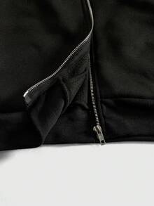 ROMWE MEN Street Life Áo nỉ có mũ trùm đầu in chữ thường ngày cho nam, cổ lông, thu/đông, tay dài - màu đen - Xem 6