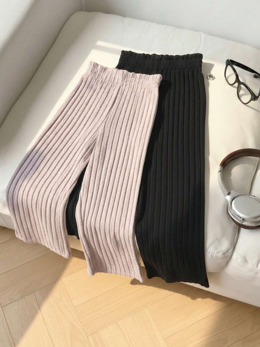 2 sztuki Tween Girl Proste czarne i oliwkowozielone miękkie wygodne spodnie